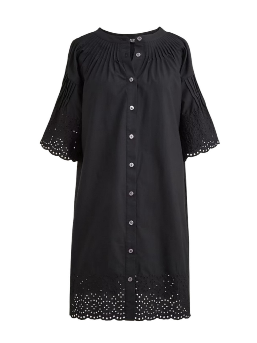 J. Crew Jolie Dress in Eyelet Cotton Poplin Size Medium Black A-Line Scalloped